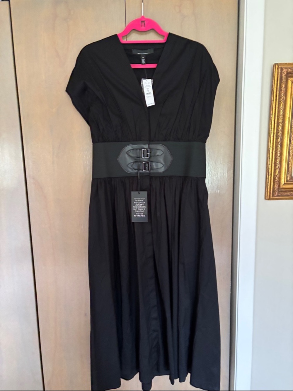 White House Black Market Black V-Neck Belted Women's Dress